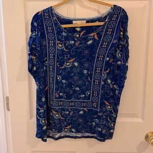 Farmers Market Blue Print Short Cap Sleeve Women's Top Size large
